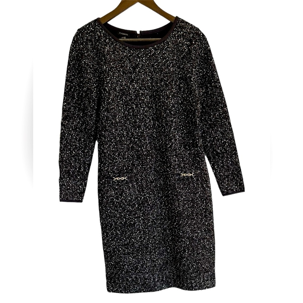 Talbots knit tweed black shift career dress women 4